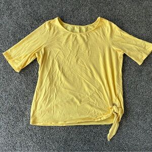 Belle by Kim Gravel Bright Yellow Side Tie Hem Tee, Size Medium